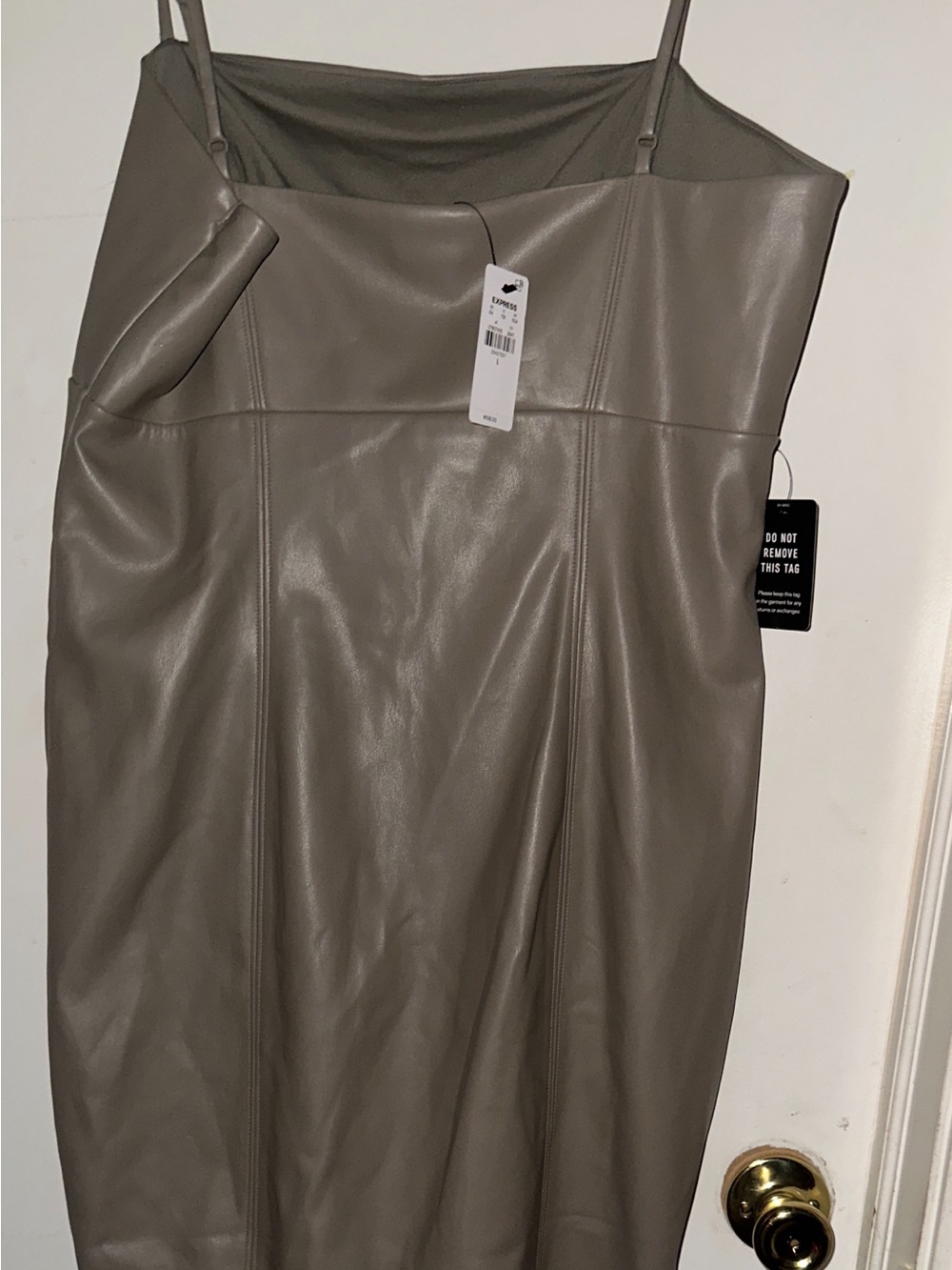 Faux Leather Midi Slip Dress in Taupe